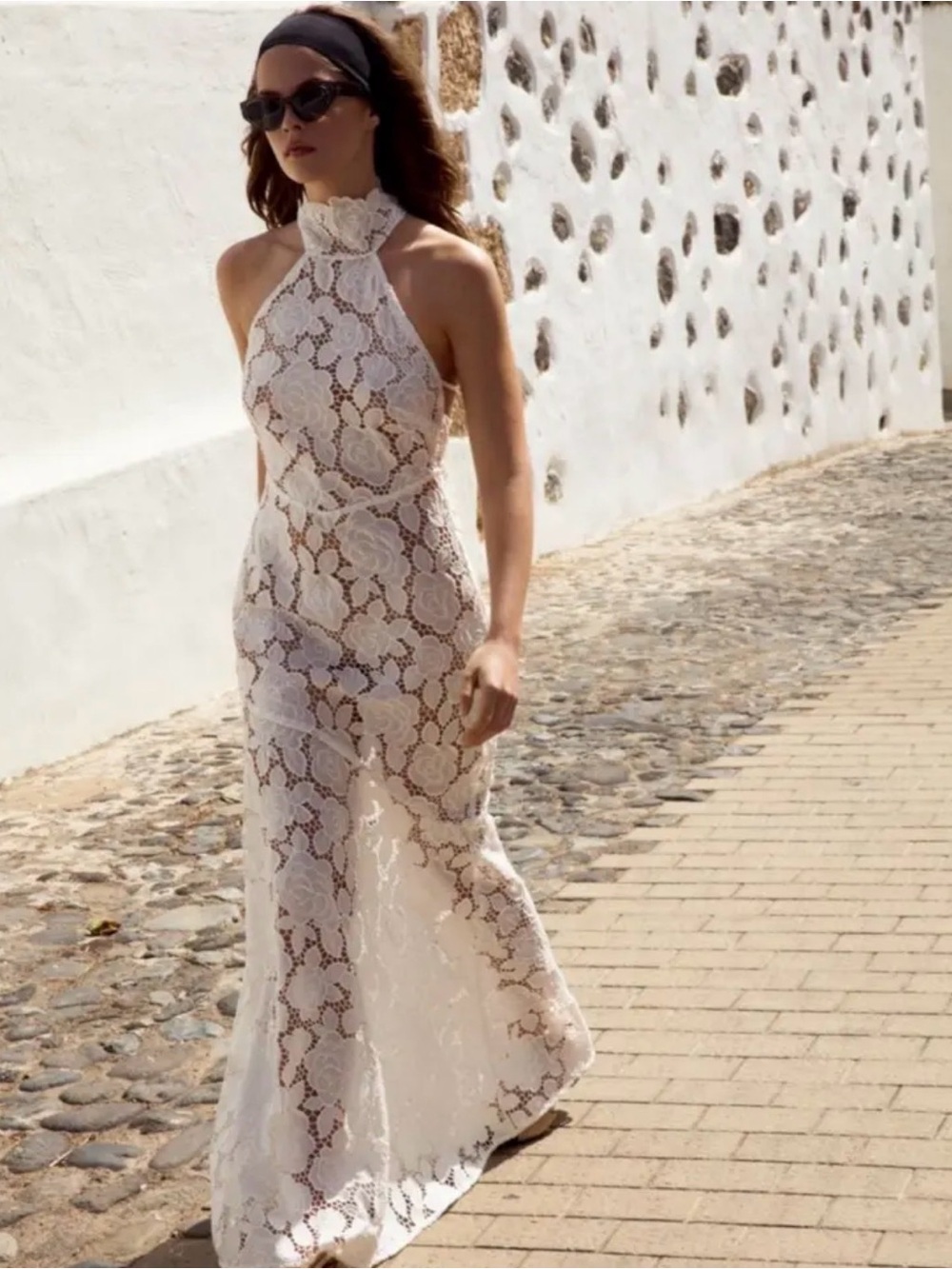 For love and lemons Astoria High-Neck White Lace Maxi Dress